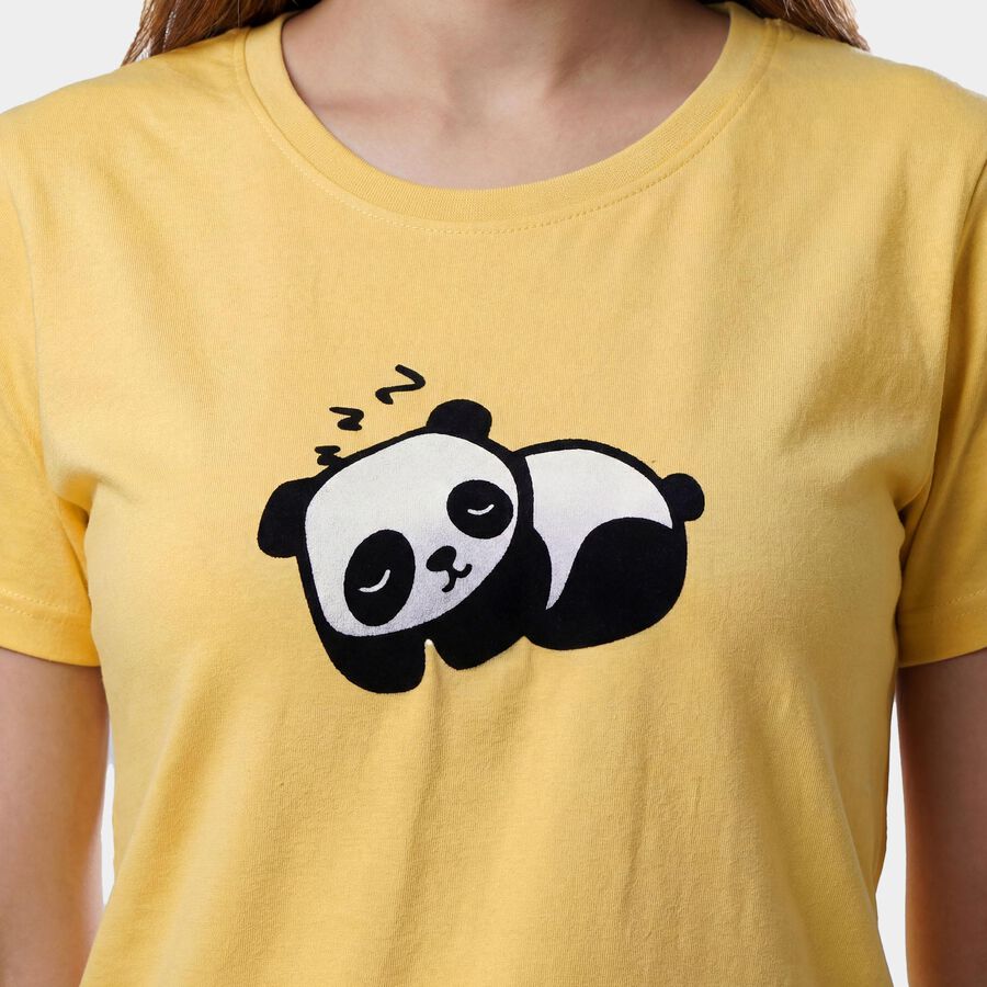 Women's Yellow Round Neck Casual T-Shirt, Yellow, large